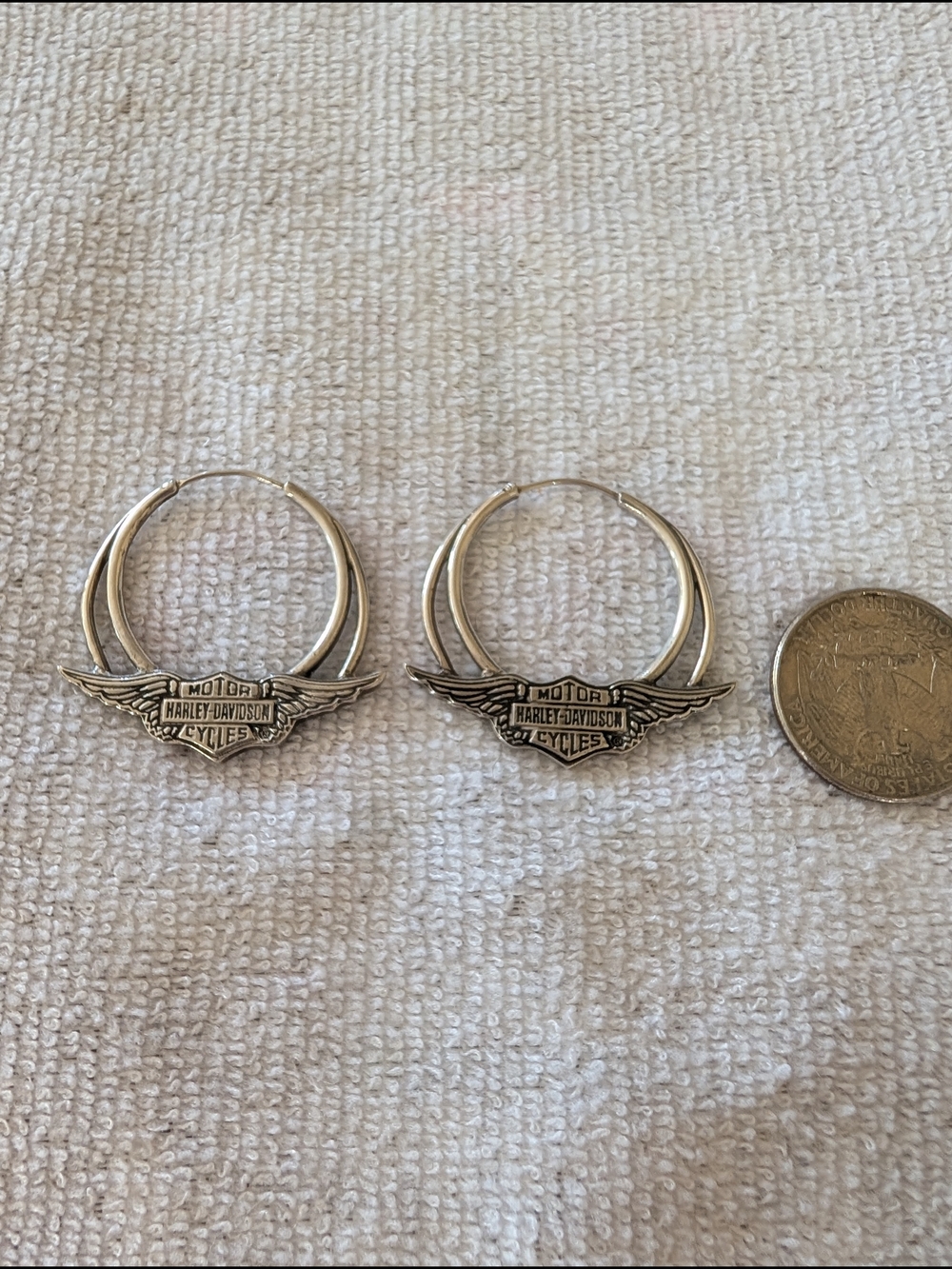 Harley-Davidson Silver Hoop Earrings with Winged Bar & Logo